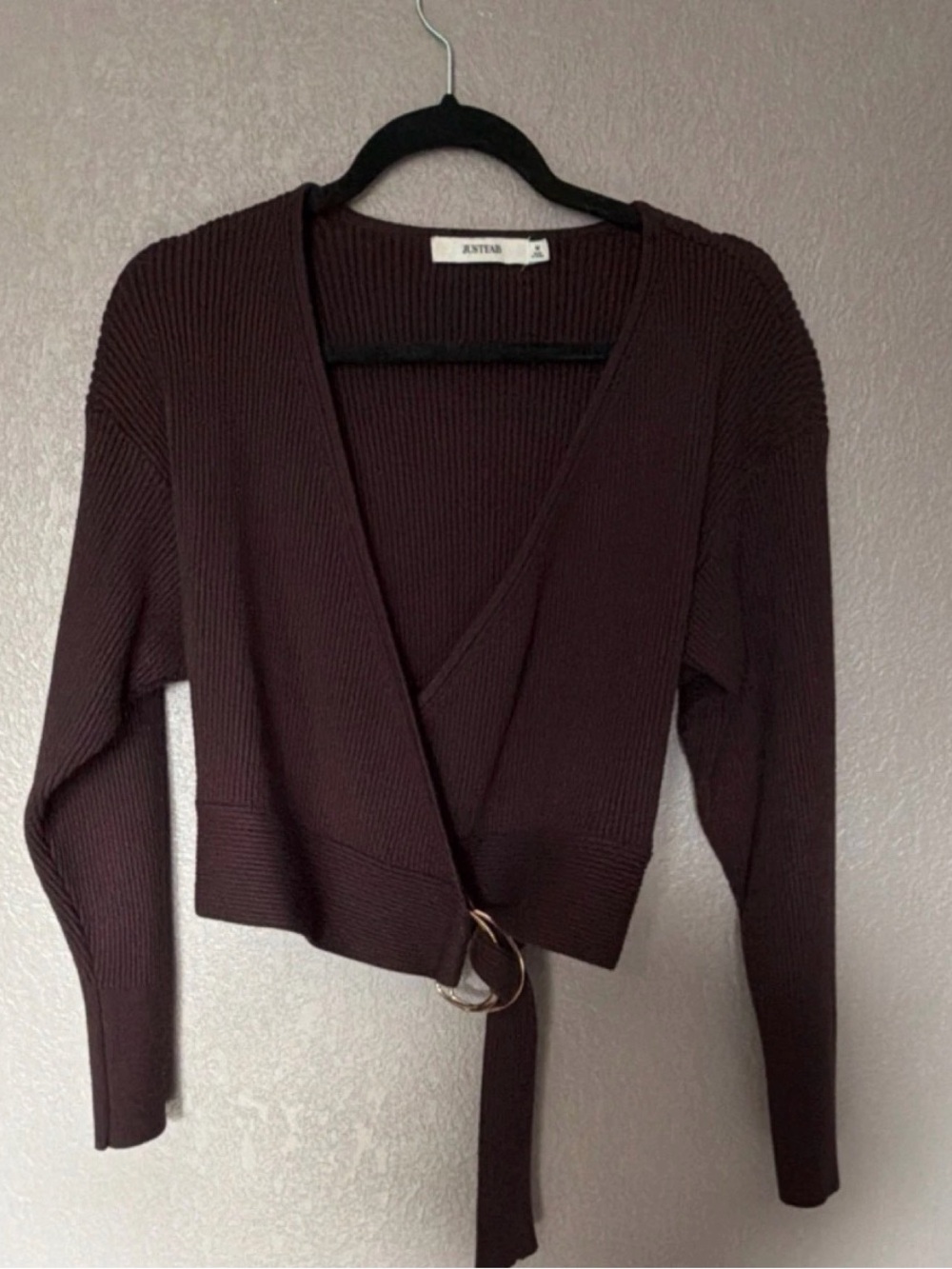 JustFab Dark purple Wrap Cardigan with Ring Tied